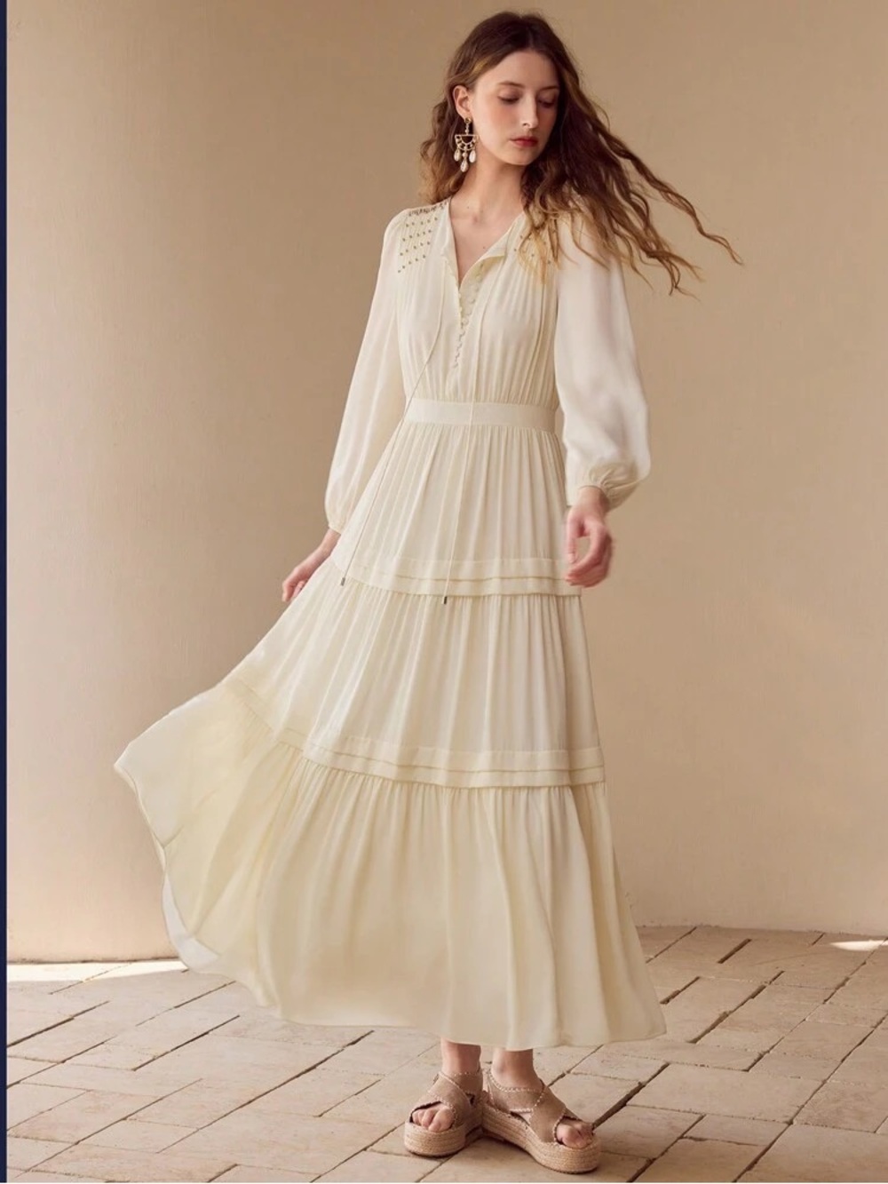 MOTF Cream Tiered Maxi Dress NWT
